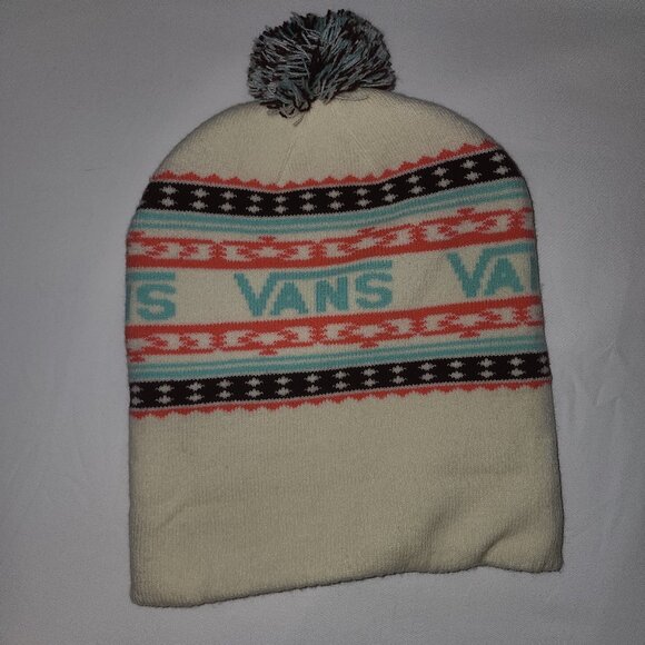 Womens Vans Off The Wall Winter Beanie Vintage Skater Ski Boarder Pom Pom Hat - Picture 1 of 7